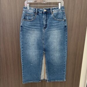 JustFab Blue Denim Midi Skirt